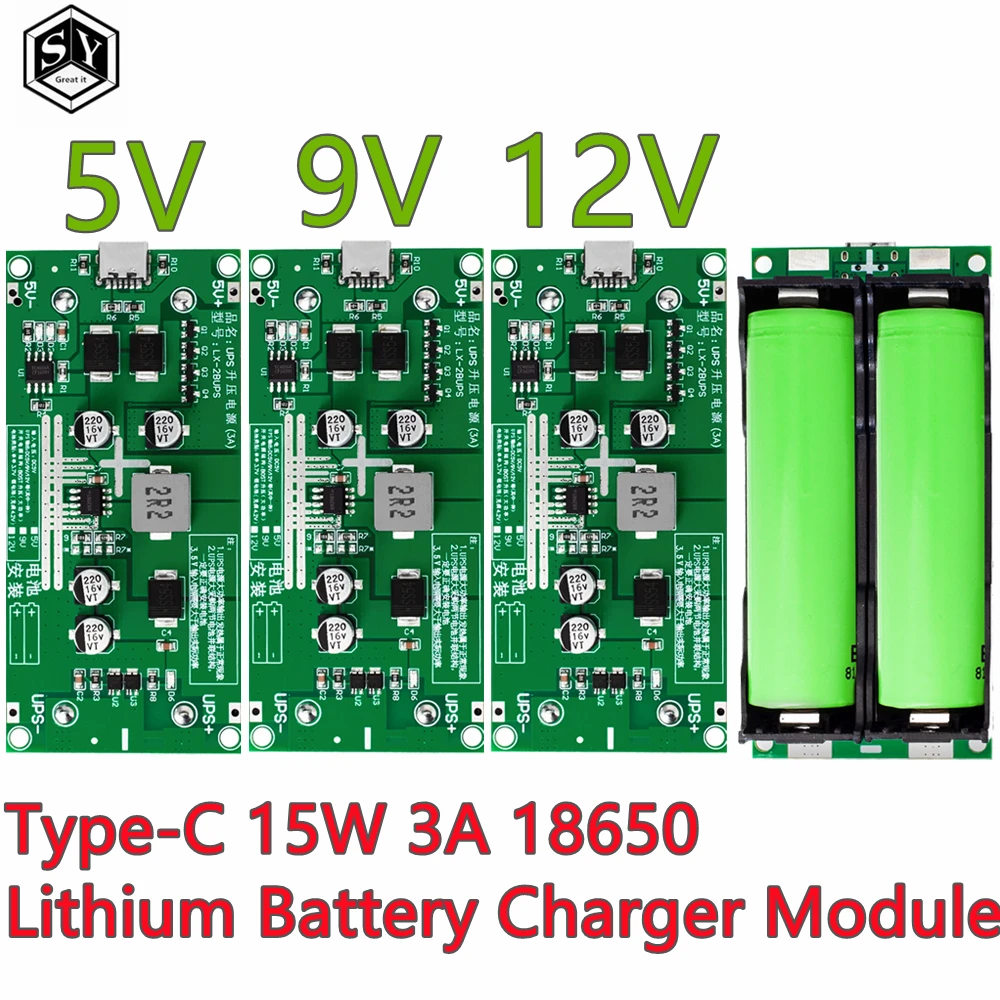 Type C 15W 3A 18650 Lithium Battery Charger Module DC DC Step Up type-c-15w-3a-18650-lithium-battery-charger-module-dc-dc-step-up