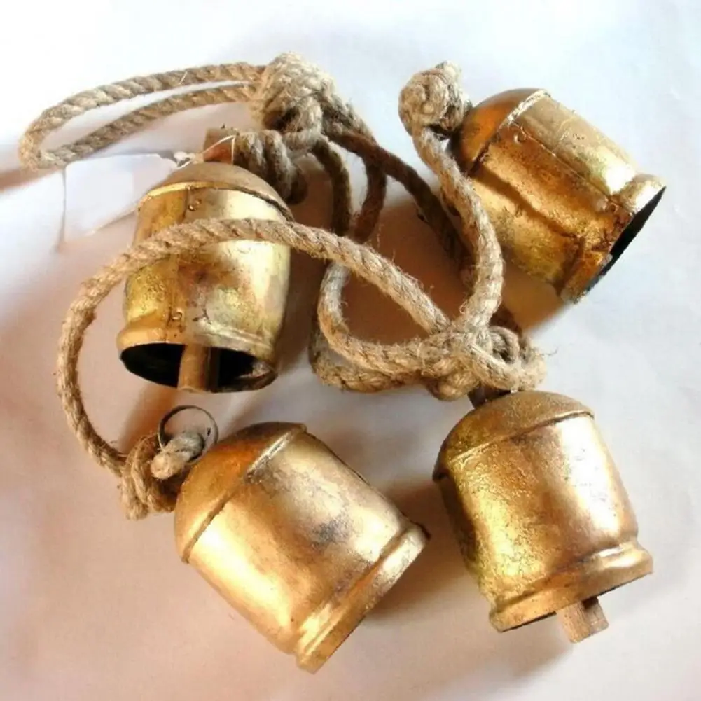 Retro Style Copper Cow Bell Hanging Lanyard Wind Chimes Handmade Shabby Country Vintage Brass Cow Bells Ornament 4