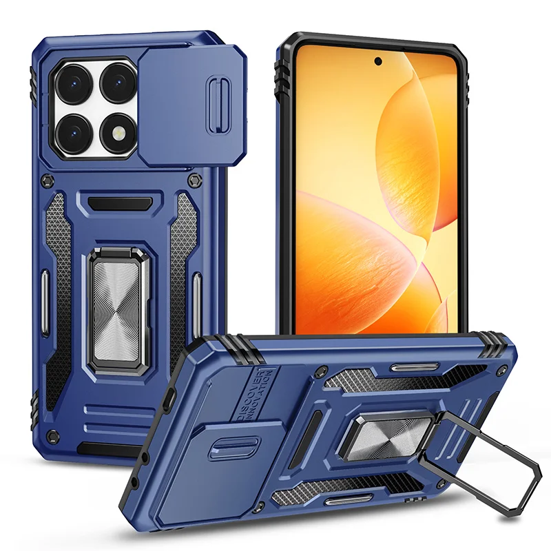 Shockproof Armor Case with Slide Lens Protector - Durable Back Cover