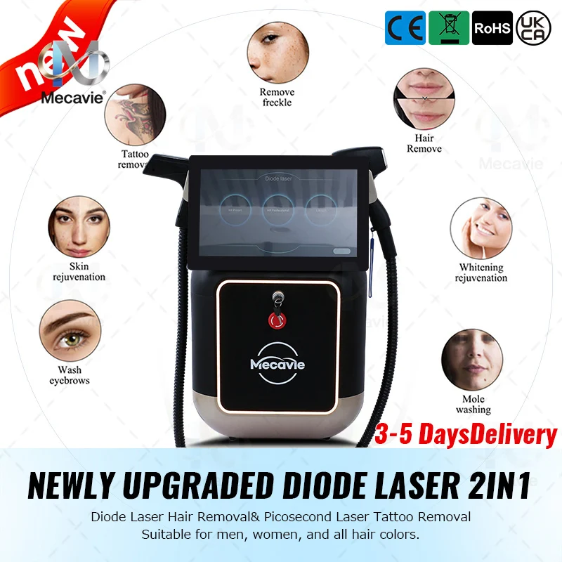 Professional 2-in-1 4Wave Diode Ice Titanium Laser Tattoo Removal and Hair Removal Machine 2025 Portable 808 Nano Device 4000W