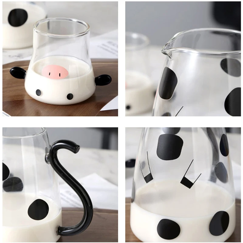 550/1800ml Cartoon Cow Pattern Glass Pitcher Milk Carafe Kettle with Cup  Heat Resistant Coffee Tea Pot Clear Cute Water Bottle - AliExpress