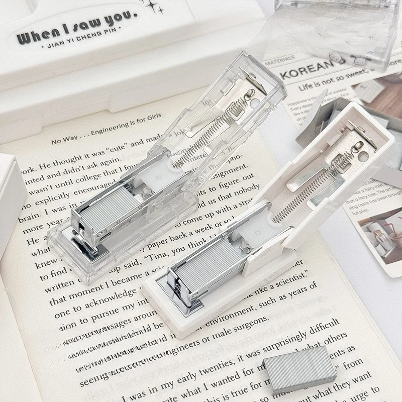 Plastic Mini Stapler,Transparent Handheld Stapling Machine, Ins Style Portable Office Stationery,With Staple for School Home Use - 2
