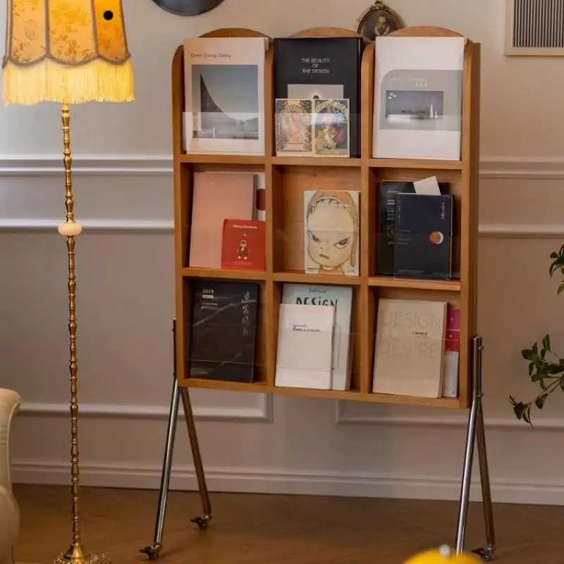 Modern Floor Bookshelf Book Storage Rack Retro French Style Magazine Rack Stands Living Room Balcony Reading Display