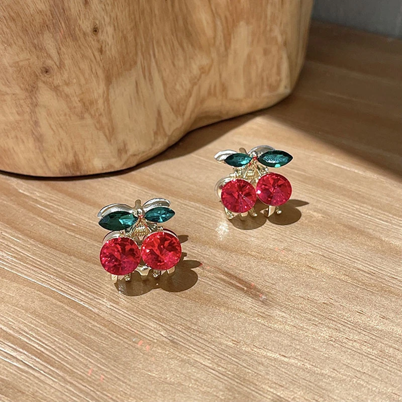 2pc Lovely Small Cherry Hair Claw Clips Accessories For Women Girls Candy Rhinestones Hairpin