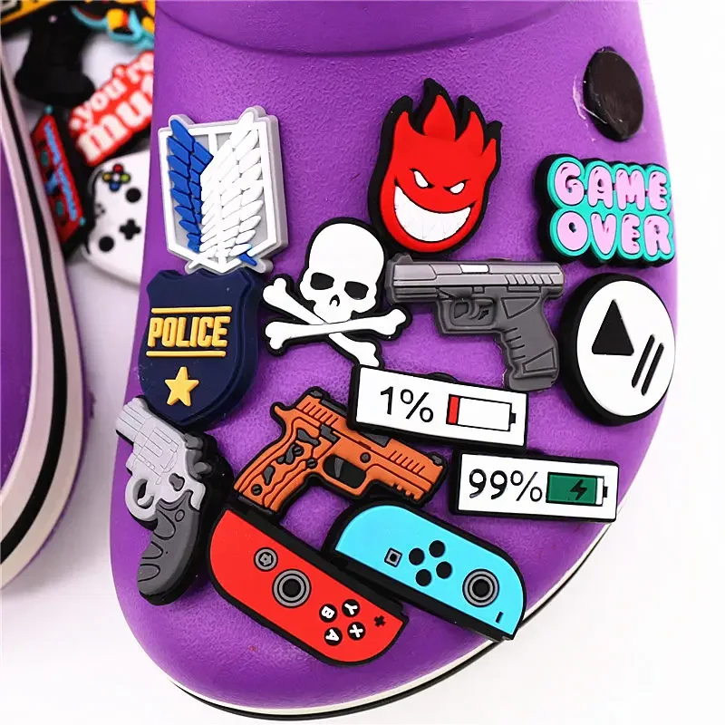 Shoe Charms 1pcs Gamepad Gun Yoga Football Electricity Garden DIY Wristbands Accessories Decorations