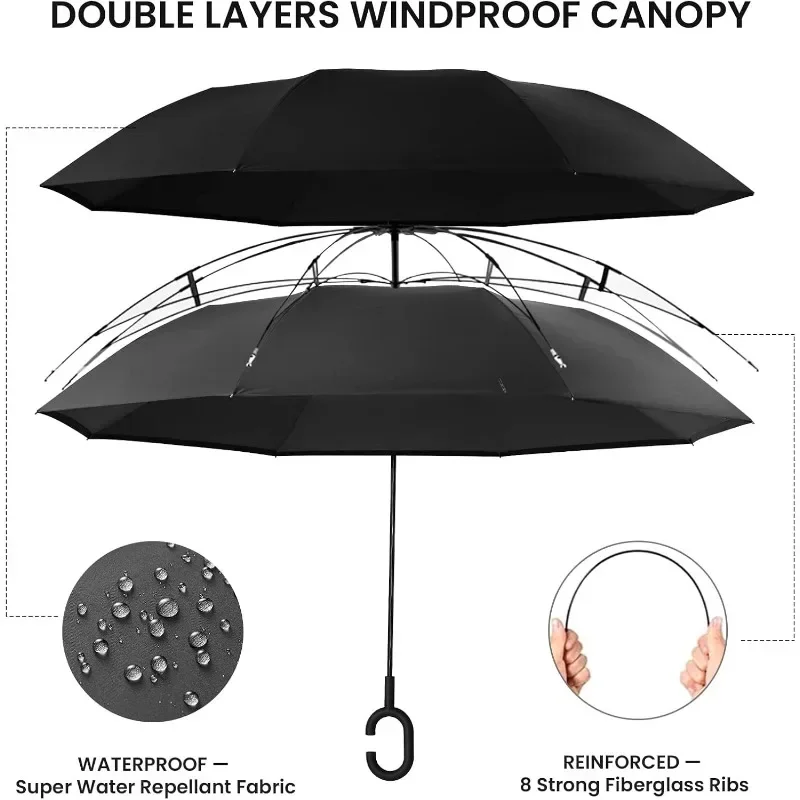 Automatic Umbrella Creative Car-mounted Long-handled Reverse C-handle Windproof Double-layer Inverted Folding automatic umbrella,wind resistant umbrella,windproof umbrella,reverse folding umbrella
