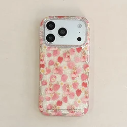 Charming Beaded Lanyard with Strawberry & Bunny Design - Sweet Clear Phone Case Back Cover - iPhone 15 (No Strap)