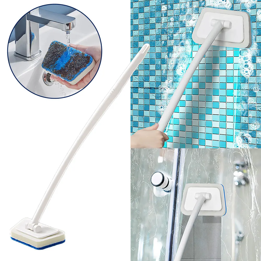 Bathroom Long Handle Cleaning Brush Multifunctional Replaceable Household  Bathtub Ceramic Tile Wall Glass Sponge Cleaning Brush - AliExpress