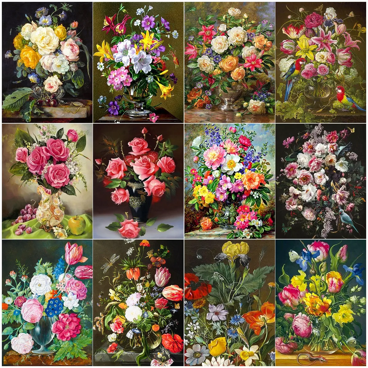 

5D DIY Diamond Painting Bouquet Decoration, Full Round or Square, Mosaic Flower Embroidery Set, Home Art Decoration