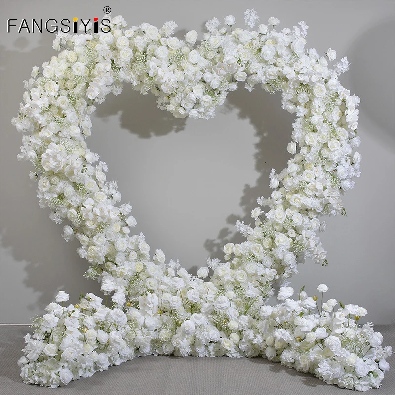 

Love Heart-Shaped Arch Frame Decor 5D ivory rose babysbreath Floral Row Arrangement Wedding Backdrop Flowers Stand Event Props