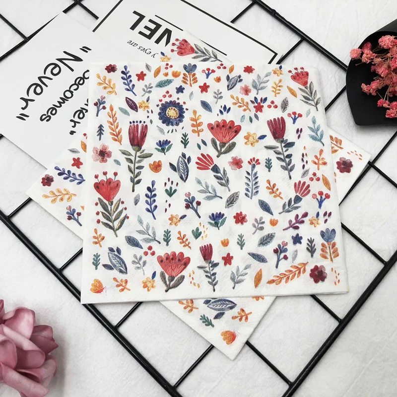 Flower Printed Paper Napkin Colorful Square Paper Towels Birthday Decoration Floral Facial Tissue Hotel Table Servilletas Papel