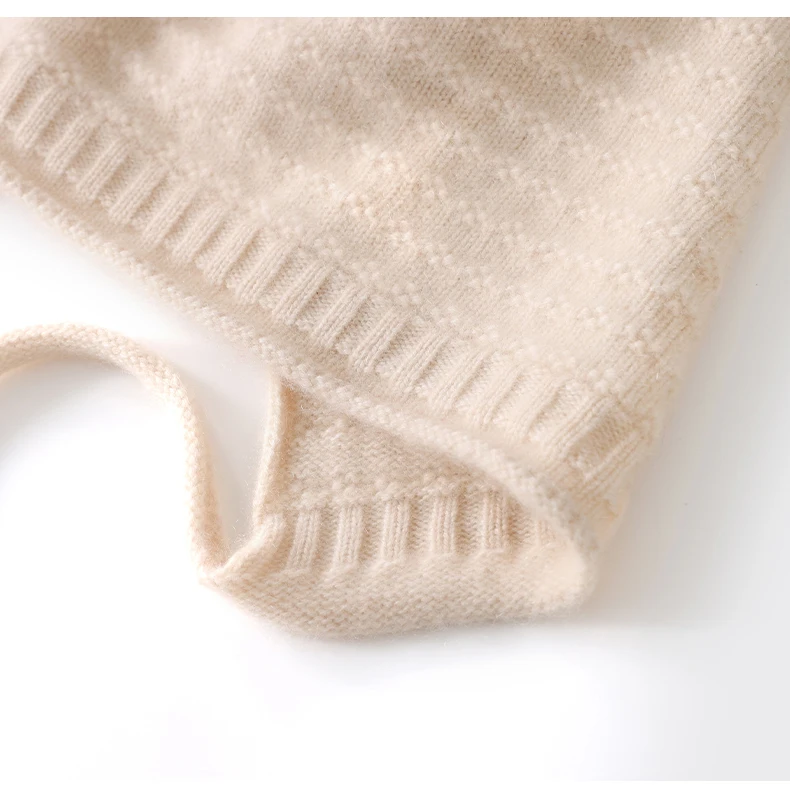 Hut aus 100 % Kaschmir für Damen, Wintermütze aus gestrickter Wolle, vielseitiger Kopfwickel, einfarbig, kalte Mütze, warme Krawatte, Gehörschutzmütze – Detail 11