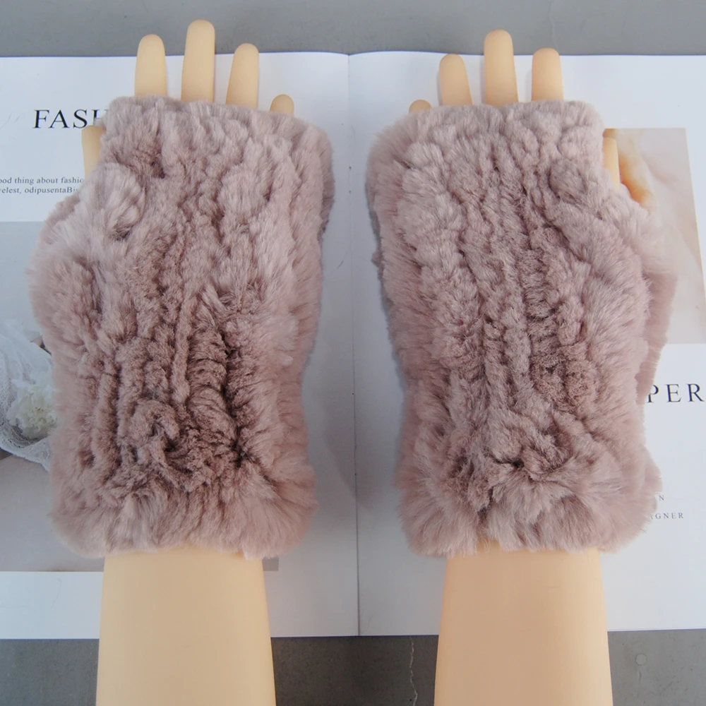 Hot Sale Winter Real Fur Golve Women Outdoor Warm 100% Real Rex Rabbit Fur Gloves Knit Thick Natural Soft Rex Rabbit Mittens