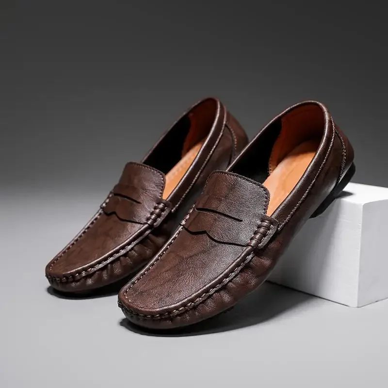 

Loafers Summer Men's Leather Shoes Trendy Easy Wear Shoes Leather Breathable Casual Shoes Soft Bottom Lazy
