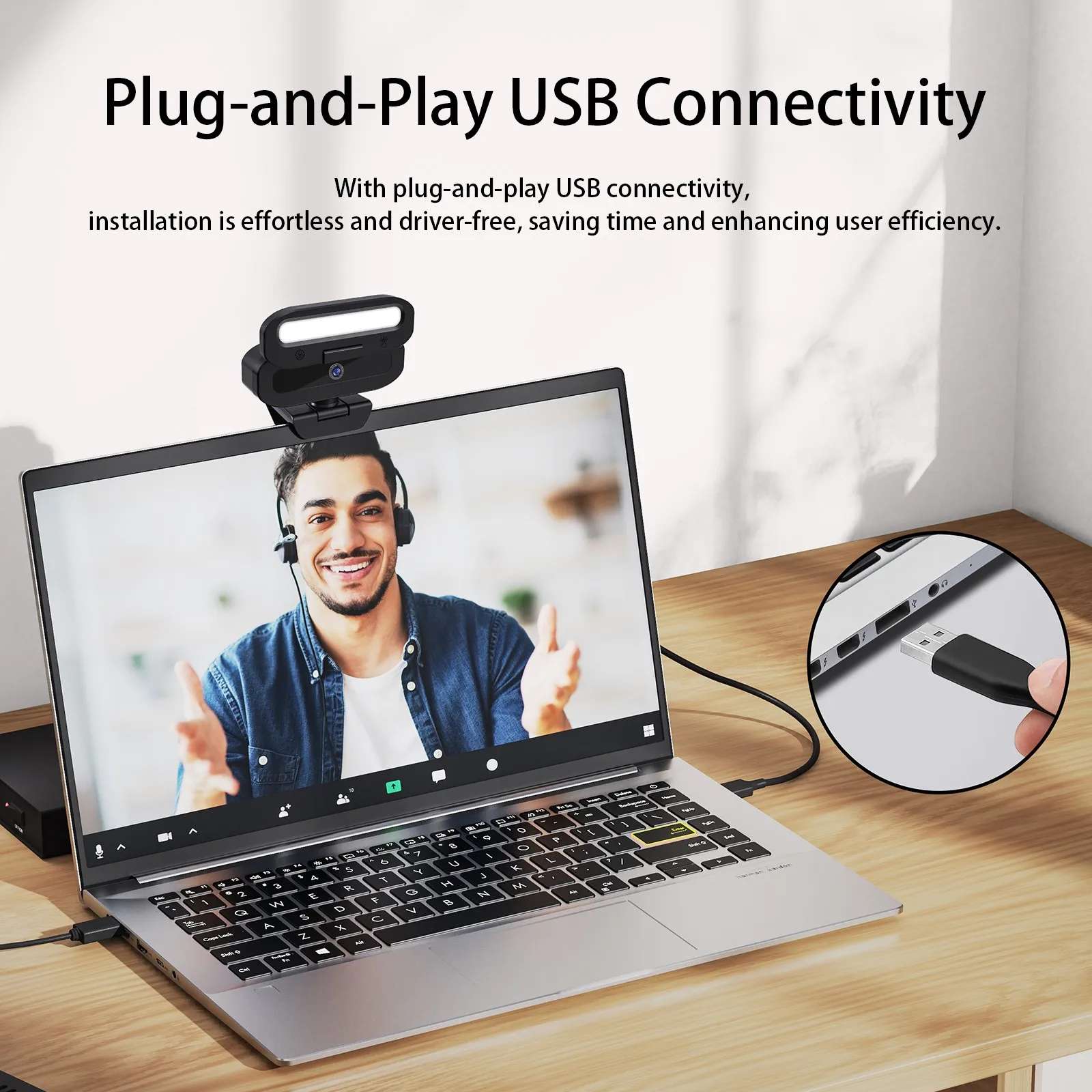 PC Webcam EXHQDR B09-4K 4K Webcam with Privacy Shutter & Fill Light, USB Plug&Play, 1.5M Cable & Type-C Adapter, Flexible Mount