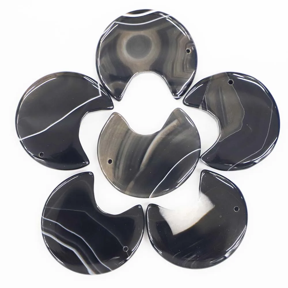 Good Quality Natural Stone Crescent Moon Black Agate Necklace Pendant Fashion Reiki Charms  DIY Jewelry Making 8ps Free Shipping