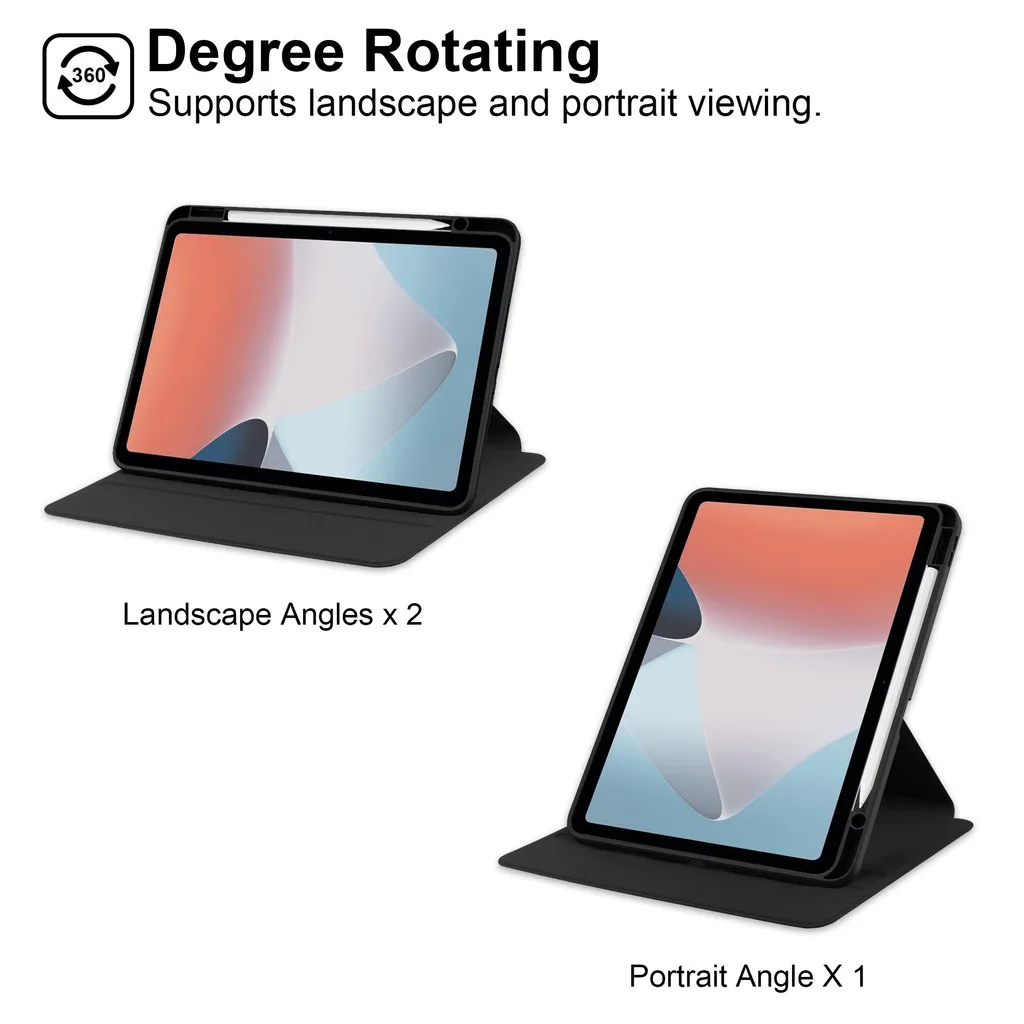 360° Rotating Stand Case with Pencil Holder for 12.1 Tablets - Hard Acrylic Back Cover