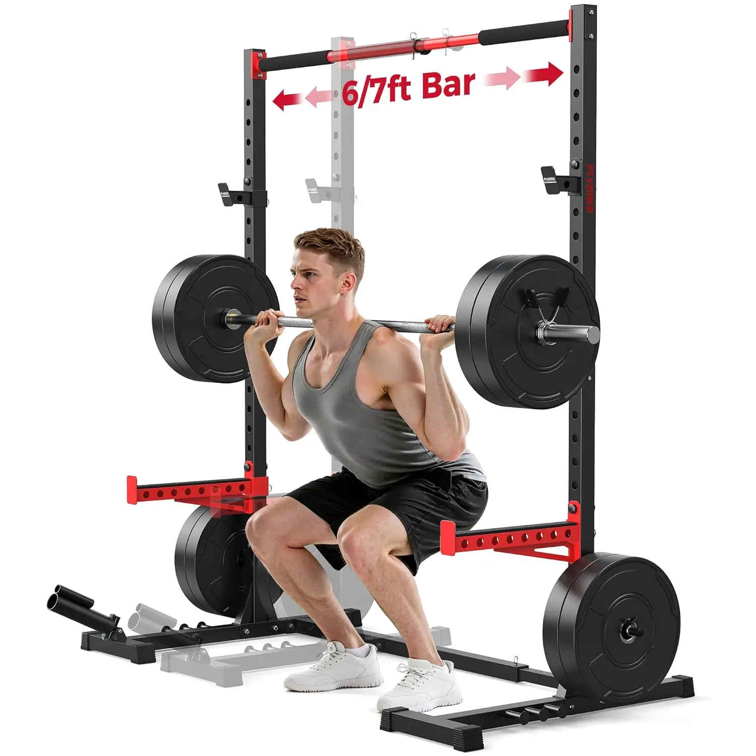 Squat Rack with Pull-Up Bar, Adjustable Multi-Functional Power Rack, Inner Width Squat Rack Stand Suitable for, Customized