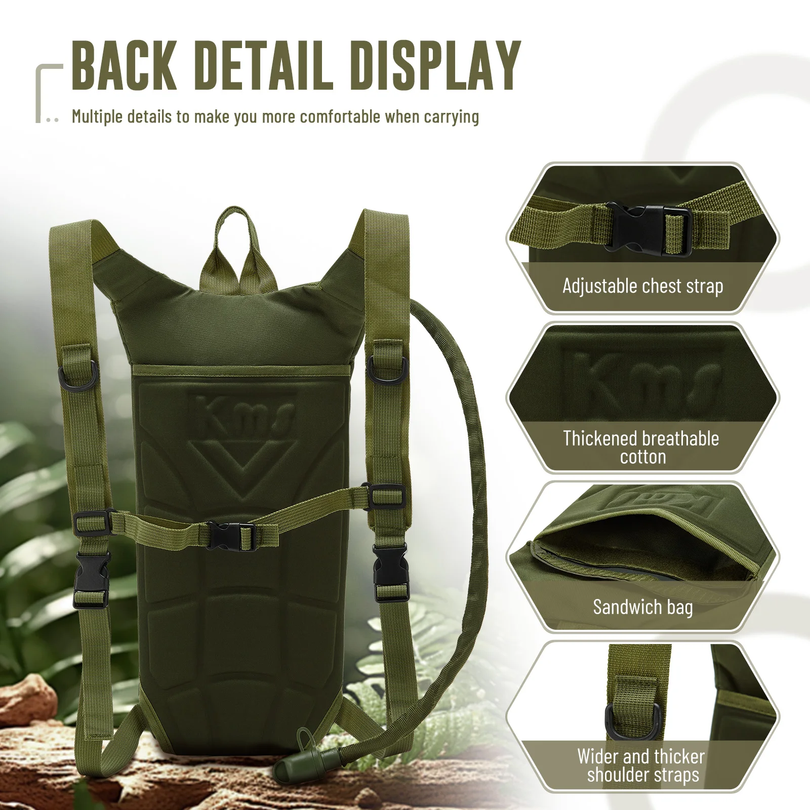 Versatile Tactical Backpack with Built-in Hydration System, fit Hiking Cycling Travel Camping, Double Shoulder，Men's Sports Bag