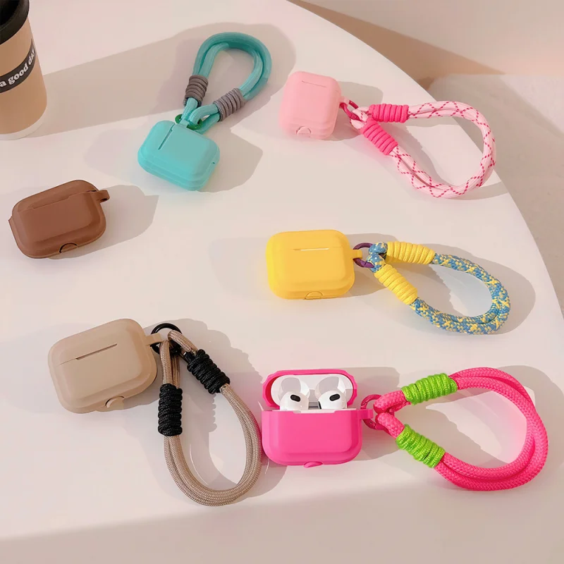 

Earphone Silicone Case for Airpods Case 1/2 Apple 3 Dopamine Colour Clashing Lanyard Earphone Protective Cover