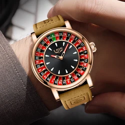 Elegant Men's Watch with Brown Leather Strap and Rotating Dial, Waterproof and Luminous (Gray Leather Rose)