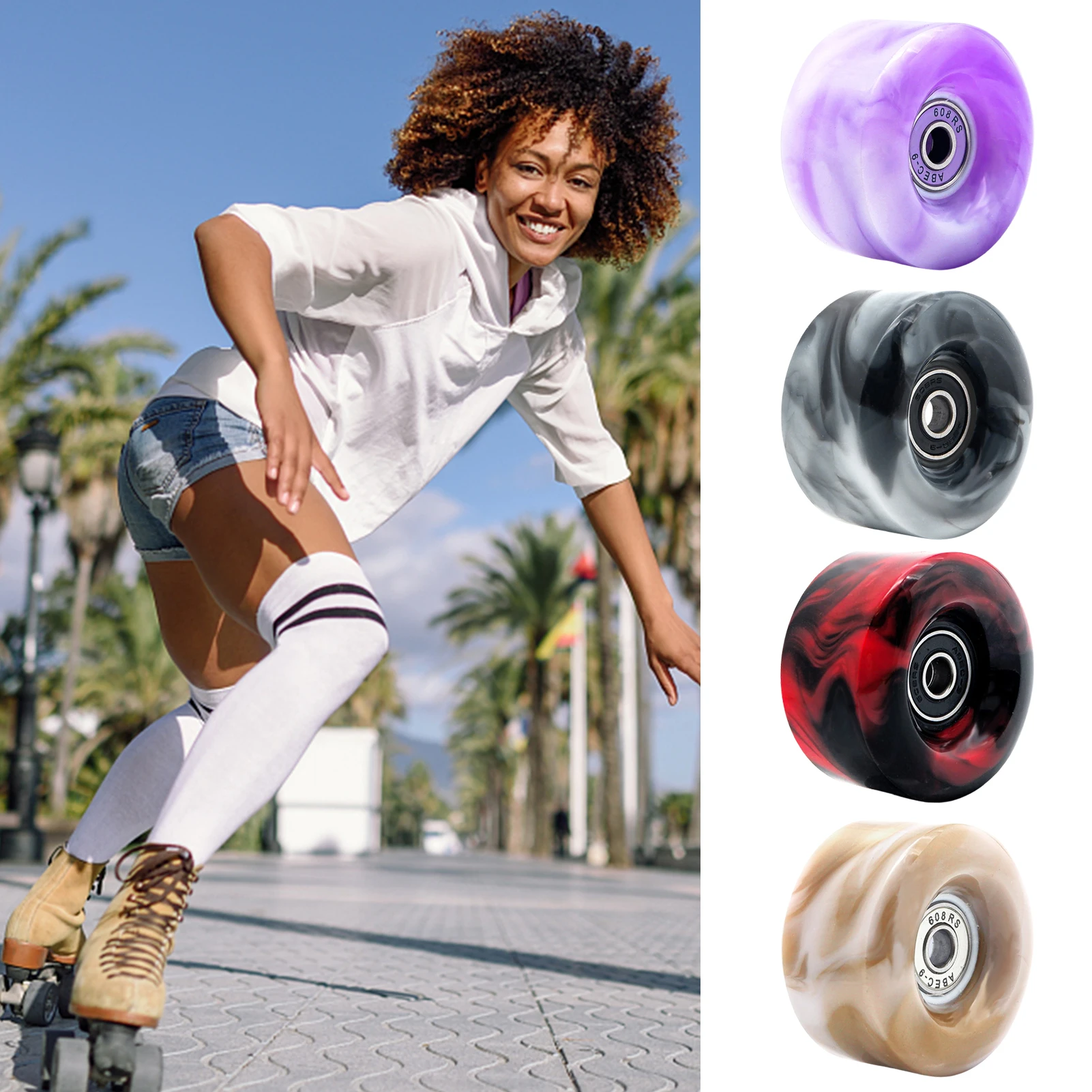 

Quad Skates Wheels 82A 58*32mm Including Bearings ABEC-5 PU Quad Roller Skates Outdoor And Indoor Accessories Women Shoes No Led