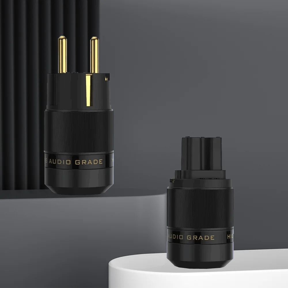 Gold-Plated EU Schuko Male To IEC Female Hi-Fi Audio Power Connector – Black