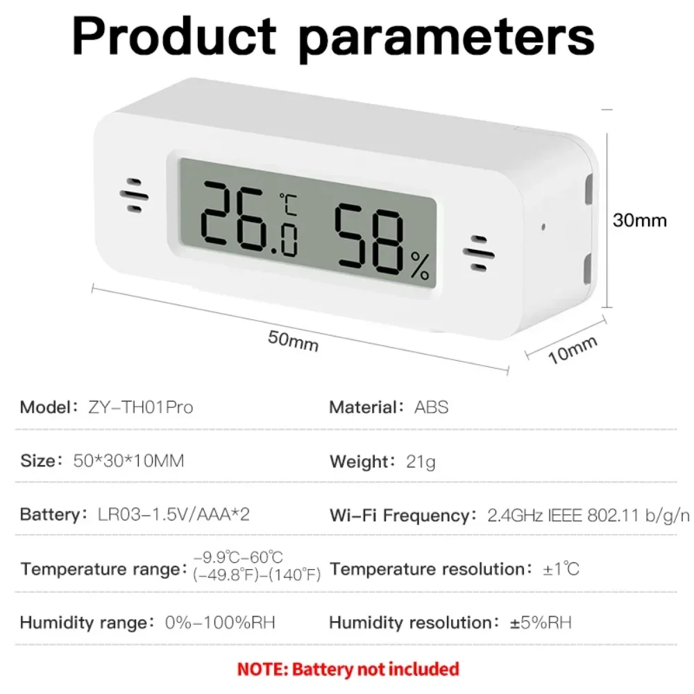 Smart Temperature Humidity Sensor Tuya WiFi Mini Thermometer Hygrometer APP Remote Alarm Work with Google Home Yandex Alexa
