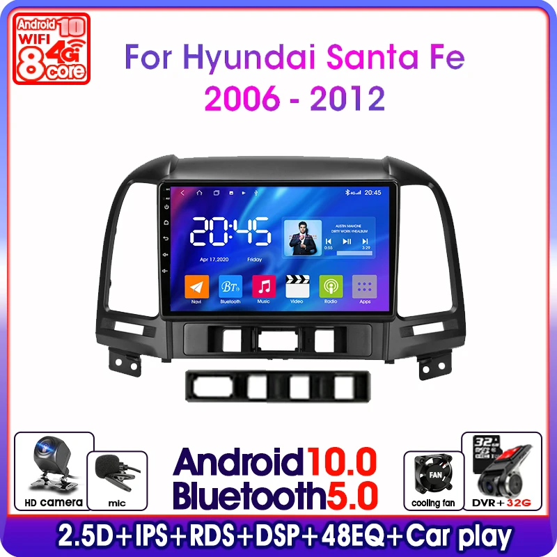 For Hyundai Santa Fe 2 2006-2012 Android 10 Car Stereo Radio GPS Navi BT Player