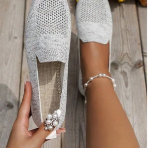 2024 однотонные женские туфли с квадратным носком из сетчатого материала на плоской подошве, вязаные балетки с мягкой подошвой, повседневные туфли-лодочки без застежки