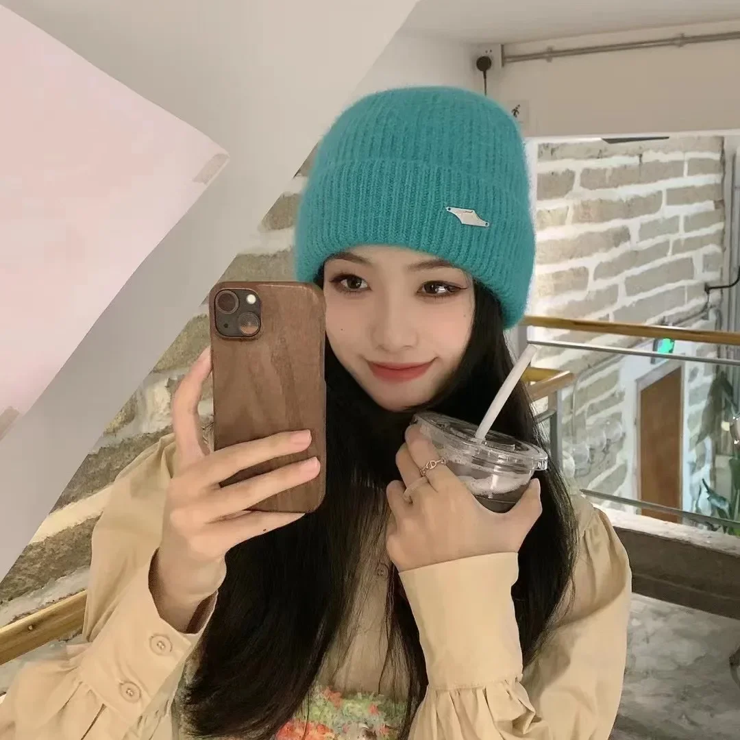 Rabbit Fur Beanies Soft Warm Fluffy Winter Hat for Women Angora Knitted Hat Skullies Beanies Female Bonnet Woman Knit Cap 3
