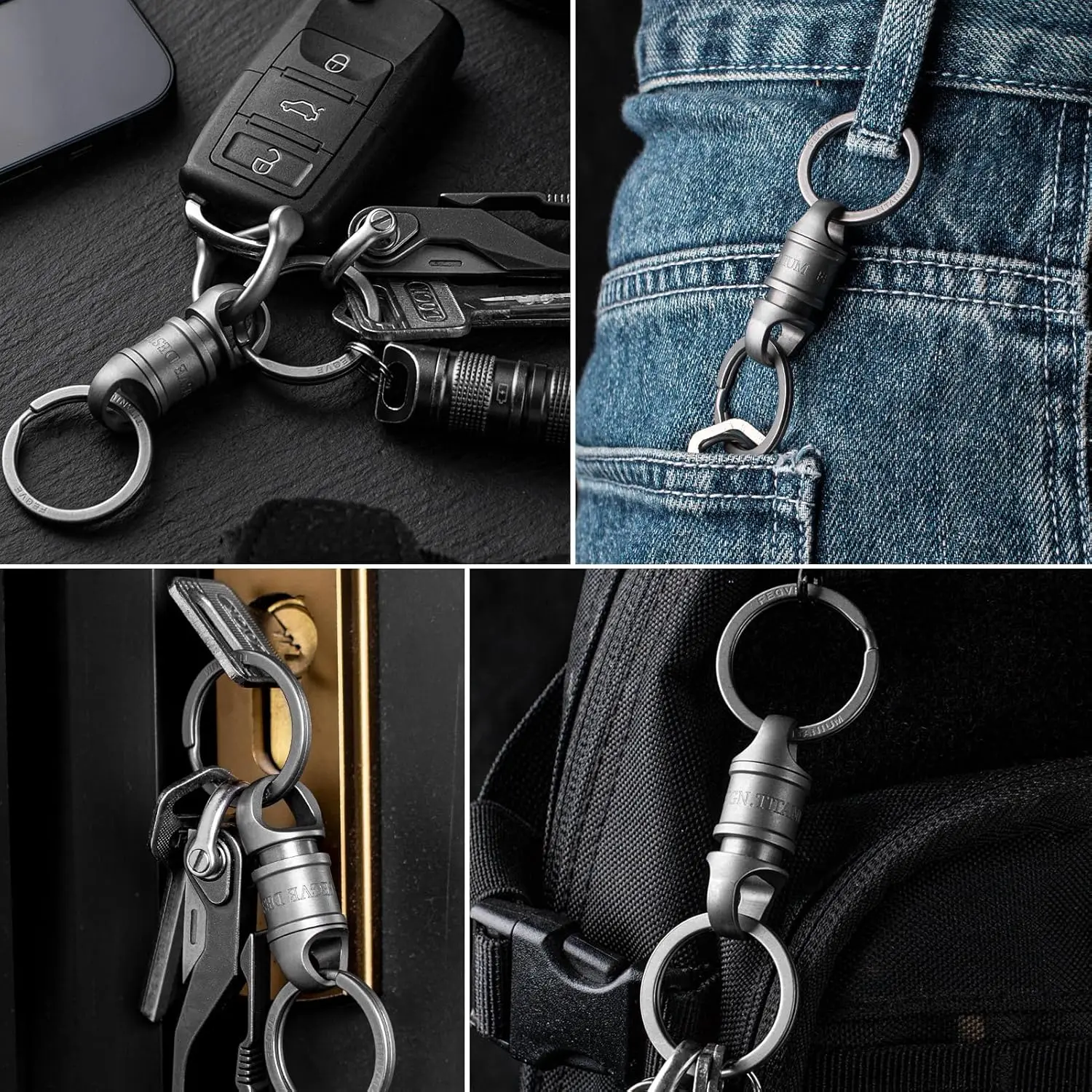 Reattachble Key Chain Quick Release Key Ring 2PCS Quick Release Keychain - Titanium ...