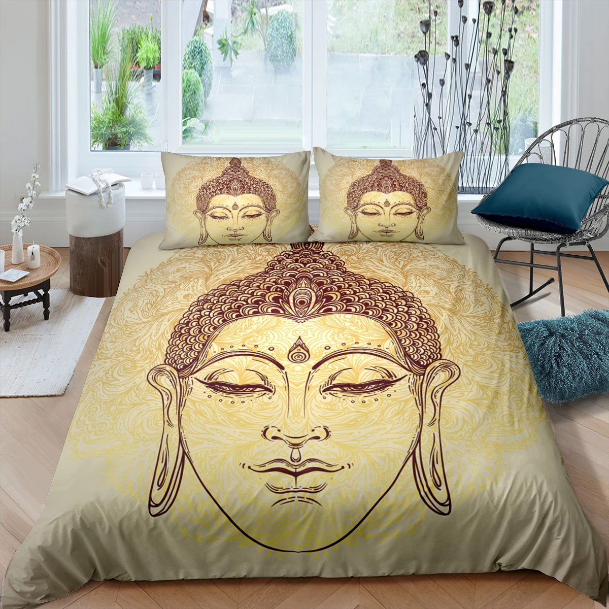 

Home Living Luxury 3D Golden Buddha Bedding Set Ethnic Duvet Cover Pillowcase Queen and King EU/US/AU/UK Size Comforter Bedding