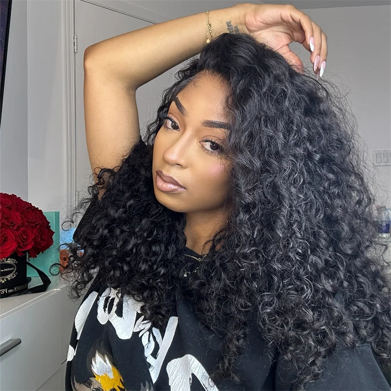 VSHOW 3 In 1 Half Wig with Drawstring Seamless Water Wave Human Hair Wigs With Invisible Hairline Beginner Friendly