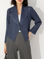Miyake Pleated Coat Women's Early Autumn New Style 2023 Fashionable Versatile Suit Collar One Button Temperament Short Suit Top 1