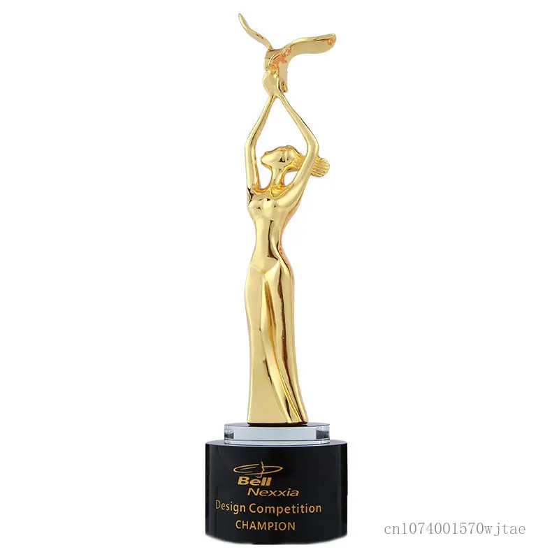 Custom Creative Metal Trophy Dance Event Award Home Decor Sculpture Zinc Alloy Gold, Silver, Copper Bottom, Black Crystal Trophy