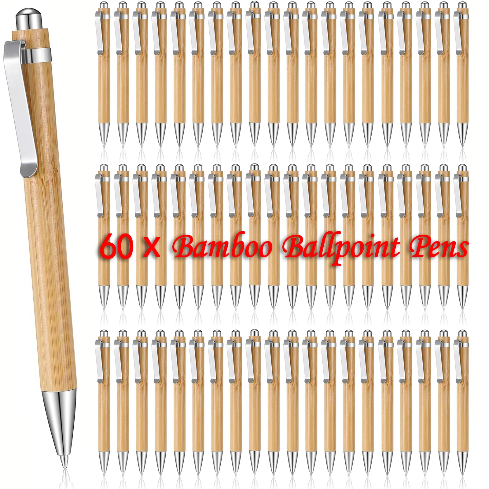 

60Pcs Bamboo Wood Ballpoint Pen 1.0mm Bullet Tip Black Ink Signature Ball Pen School Wrting Stationery