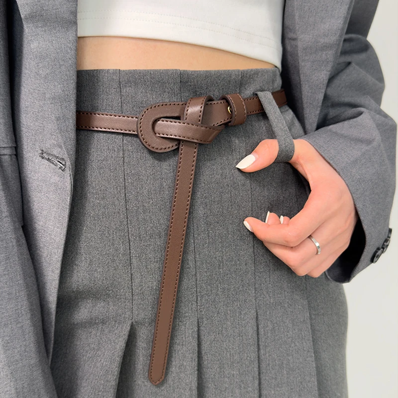 Women's Leather Belt Dress Belt Fashion Skinny Belts Tie A Knot Leather  Waist Belt No Buckle Knotted Decorative Waistband - AliExpress