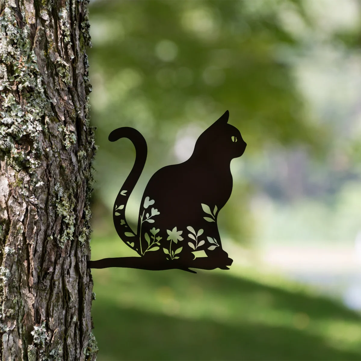 

1pc Metal Contour Cat Silhouette Garden Stake, Metal Yard Art, Garden Tree Decorations Backyard Garden Patio Outdoor Decor Gift