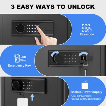 6.1 Cub Home Safe Box, Large Capacity Safe with Gewelry Drawers, Digital Safe with Removable Shelves and Alarm System. 6