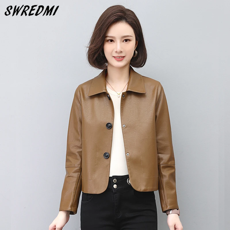 

SWREDMI Autumn And Winter Fashion Jacket Faux Leather Women's Clothing L-5XL Single Breasted High Quality Suede Short Coats