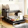 2 Tier Dish Rack with Drainboard Kitchen Dish Bowl Drainer Storage Rack Countertop Dinnerware Organizer Knife Fork Cup Holder 1