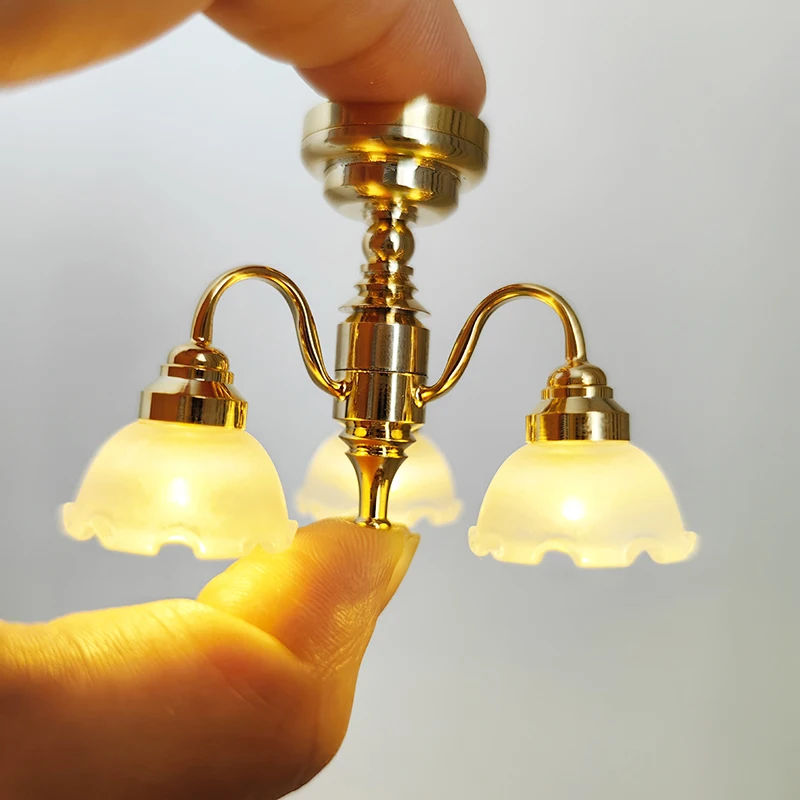 Kid’s Realistic Dollhouse Furniture Chandelier Light Preschool Pretend Play Sand Table Toy Scaled Model LED Ceiling Lamp 4