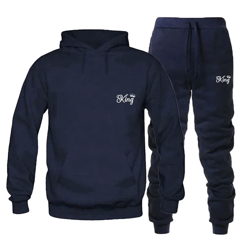 New Fashion Printed Hooded Sportswear Set Men's Hooded Top and Pants Set Autumn Winter Male Fleece Casual Jogging Tracksuit