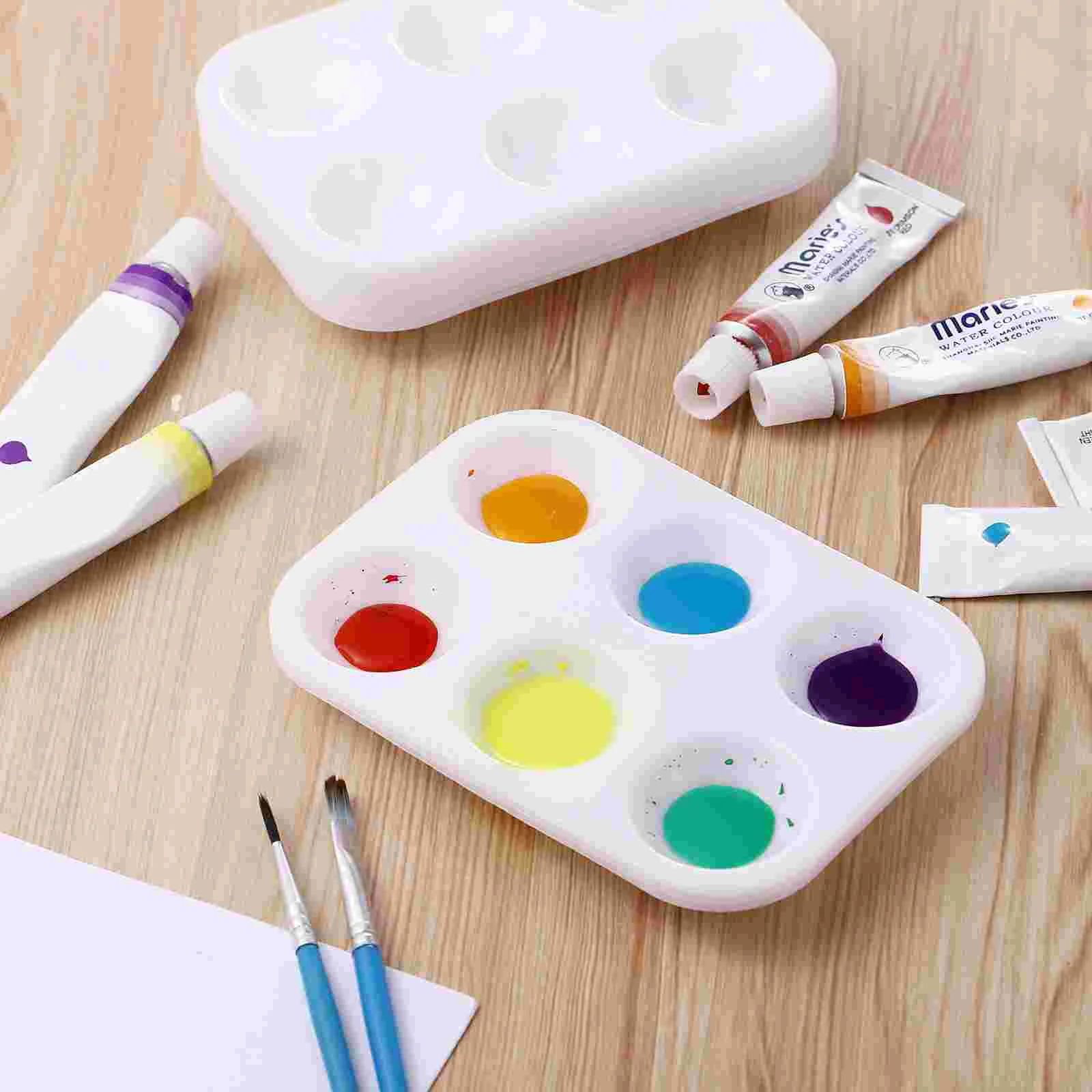 ROSENICE 12pcs White Plastic Paint Palettes 6 Compartments Rectangular Watercolor Painting Tray for DIY Craft and Painting