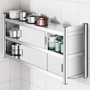 ตู้ครัวสแตนเลสทันสมัย ตู้เก็บของติดผนัง ตู้ครัวแบบแขวนอเนกประสงค์สไตล์มินิมอลสำหรับบ้าน 1