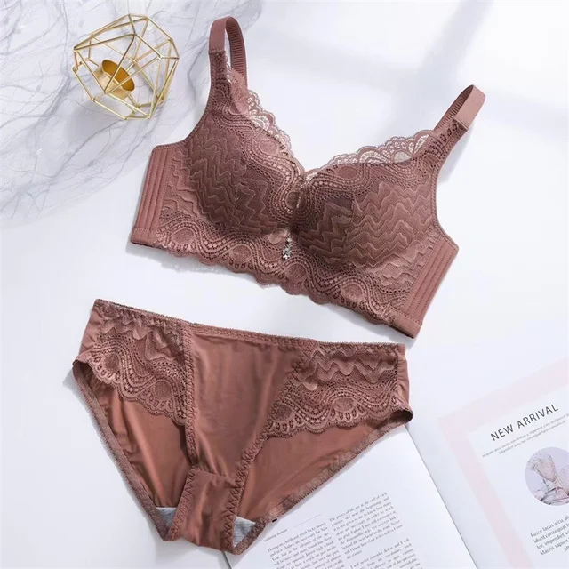 Red Lace Underwear Seamless Push Up Bra and Panty Set for Women