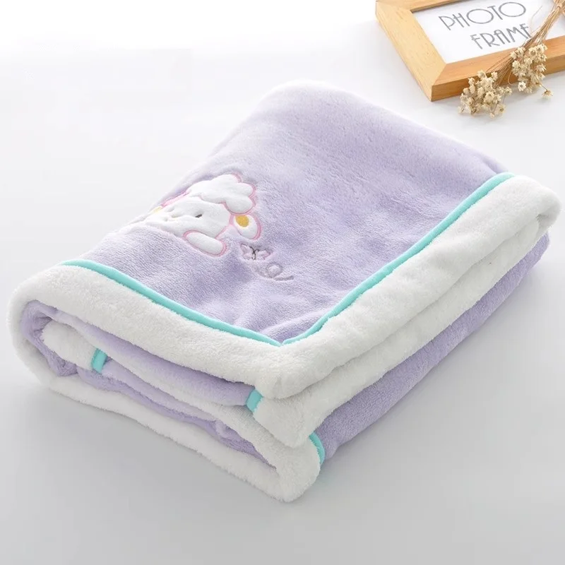 Baby Blankets Newborn Cartoon Embroidery Flannel Baby Blanket Baby Boys Girls Swaddle Wrap Infant Stroller Cover Kids Blanket 3