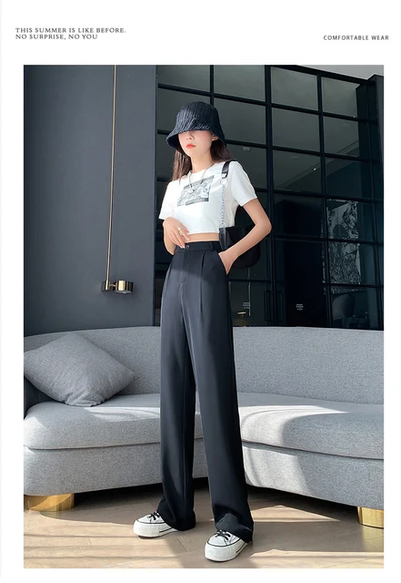 Brown Wide Leg Pants Women High Wasit Classic Vintage Office Suit Pants  Female Elegant Casual Black Woman Trousers Palazzo 24385 - Pants & Capris -  AliExpress