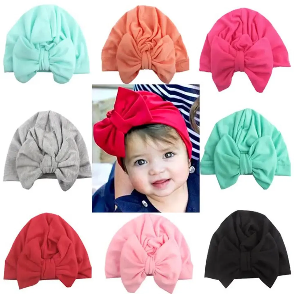 

Детская шапка, повязка на голову из полиэстера и хлопка с бантом, однотонная детская шапка, мягкая шелковая повязка на голову, облегающая шапка с бантом